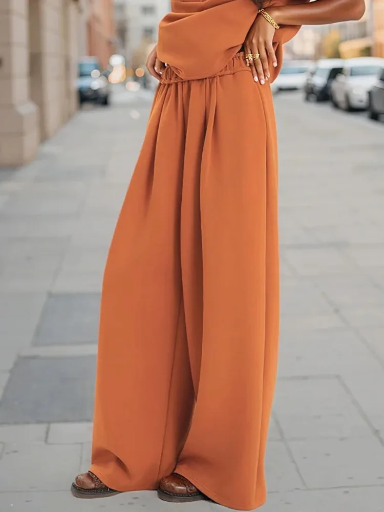 Yeezzi Women's Solid Orange High Waisted Wide Leg Pants 2026 New Spring Full-length Loose Pleated Casual Streetwear Trousers