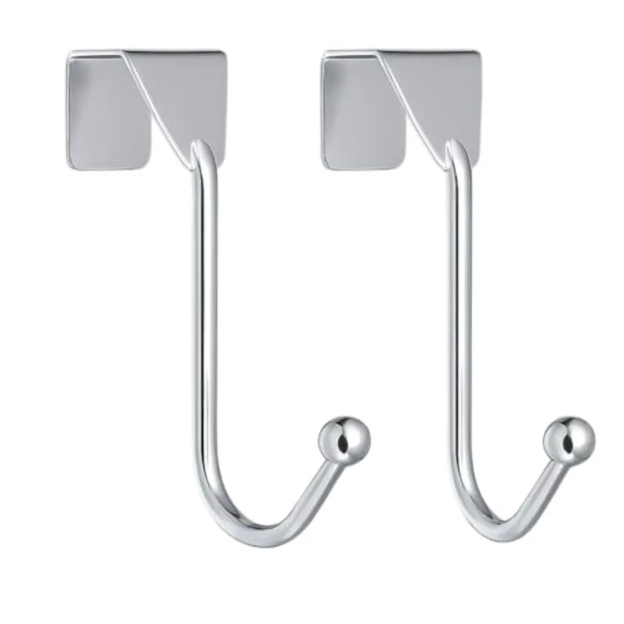 

Set of 2 Over The Door Hooks Polished Chrome Finish, Space-Saving Metal Hangers for Coats, Robes, Jackets, Hats, Towels, and Mo