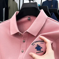 Light Luxury Autumn Winter Men's Trend High Quality Solid Color Designer Business Casual  Embroidered Korean Lapel POLO Shirt