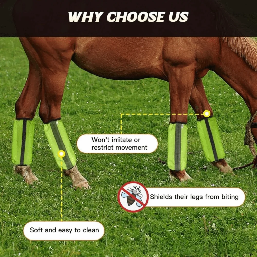 4Pcs Non Slip Horse Shoofly Leggings Breathable Comfortable Mesh Fly Leg Wraps Reusable Reduce Stomping Horse Fly Sheets