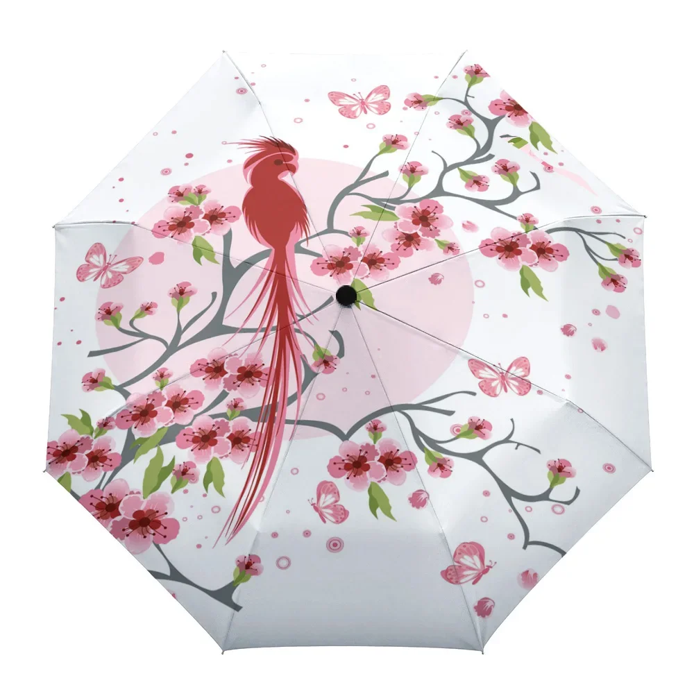 Bird Flowers Sunshade Parasol Umbrella Non Automatic Eight Strands Foldable Rain Umbrella for Women Kids