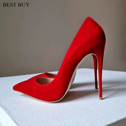 Buty damskie Zwięzłe stado Wysokie obcasy Kobiety czerwone Czółenka Szpiczasty nosek Klasyczne czerwone szare damskie buty ślubne Biuro Duży rozmiar 35-43