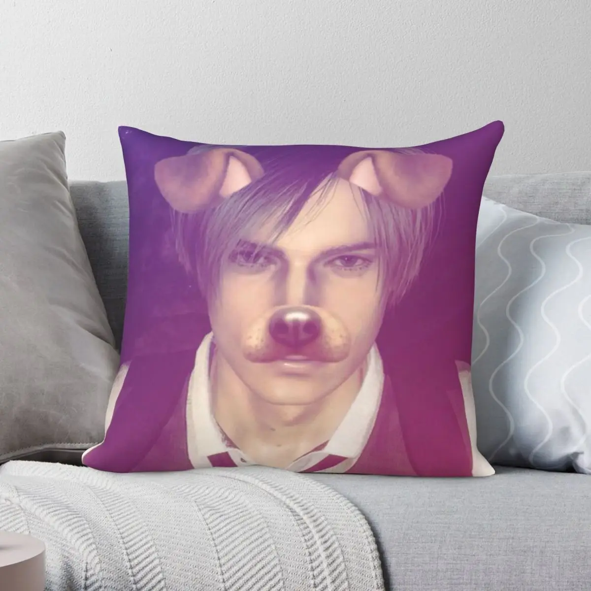 Leon S Kennedy Dog Ears Square Pillowcase Polyester Linen Velvet Printed Zip Decorative Throw Pillow Case Home Cushion Cover