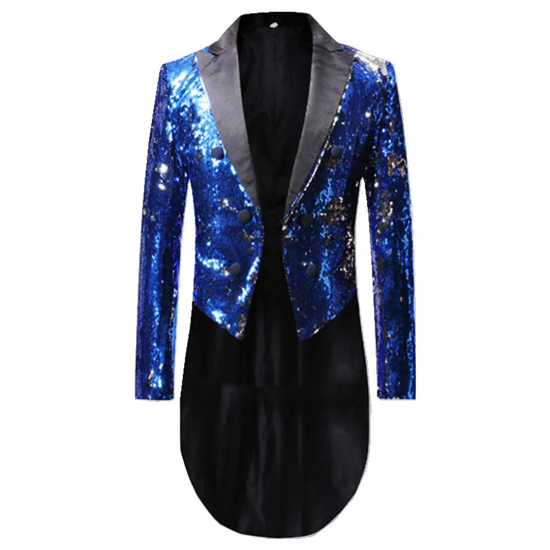 

Men's Sequins Swallowtail Wedding Suit Jackets Tailcoat Lapel Double Button Sequined Coat Singer Host Stage Magician Costume