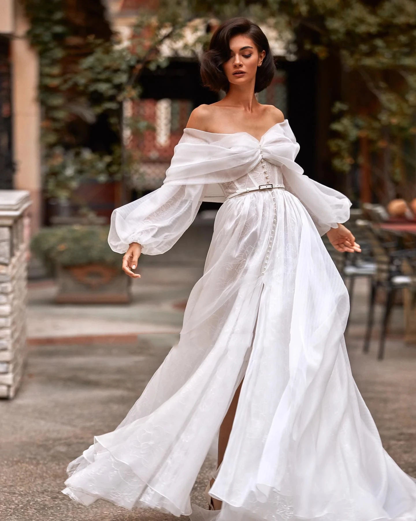 Graceful Wedding Dresses Bow Decorate Strapless Bridal Robes Puff Sleeves Gowns For Formal Party Vestidos De Novia Customized