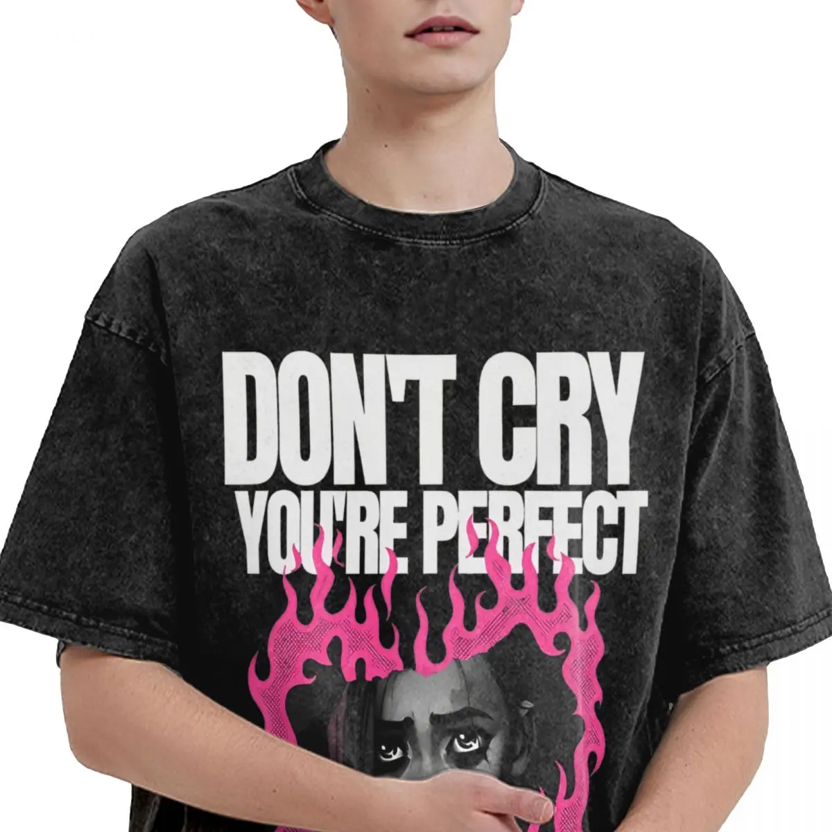 Don't Cry Your Perfect Arcane Anime Washed T Shirt Male Streetwear Casual T Shirts Summer Crew Neck Fashion Tees Oversize Tops