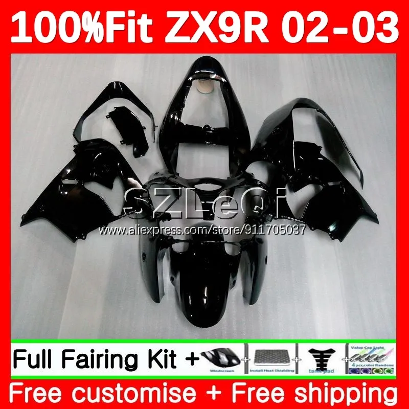 OEM Fairing For KAWASAKI NINJA ZX 9R 9 ZX9 All black R 900 CC ZX9R 02 03 107No.1 ZX900 900CC ZX-9R 2002 2003 Injection Body