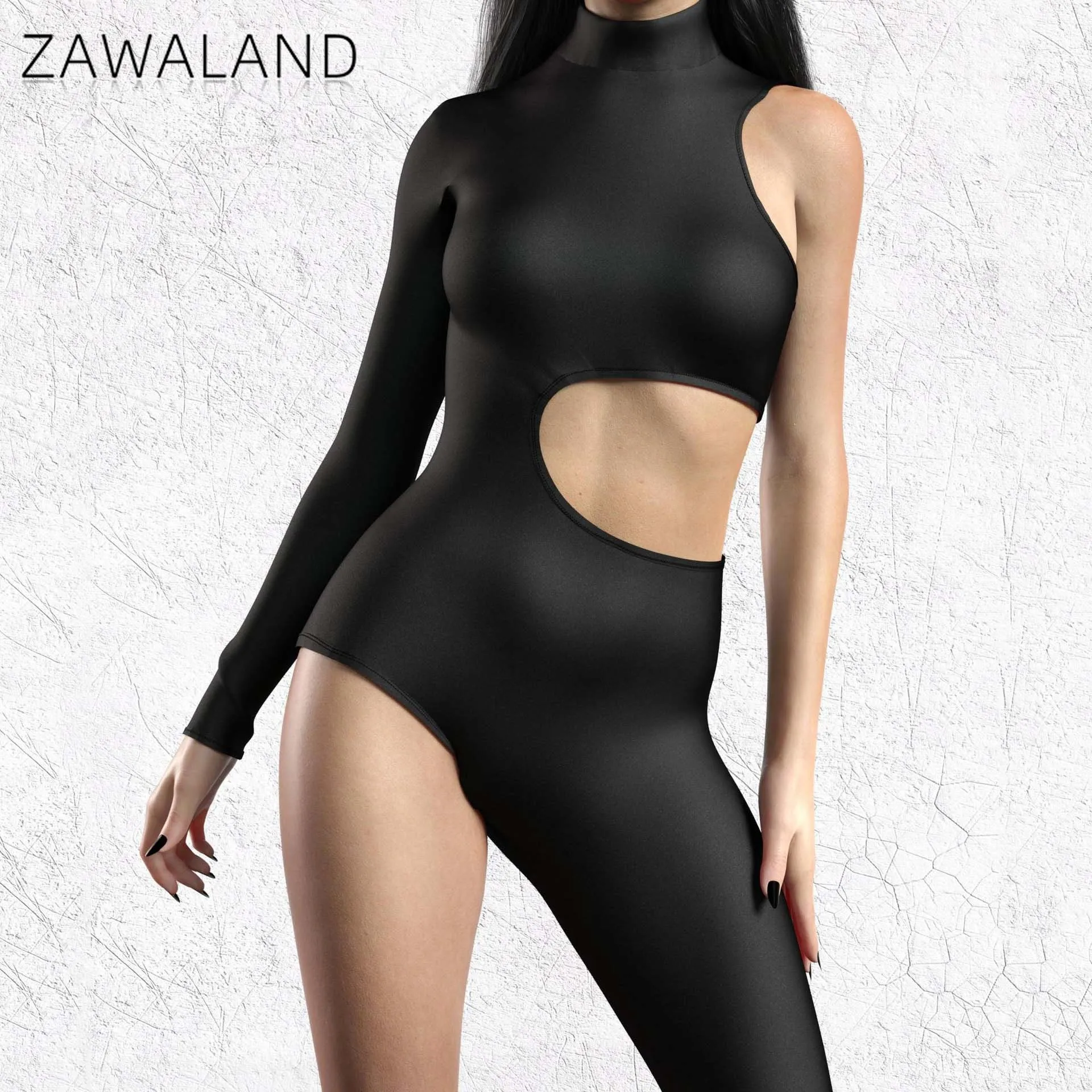 

Geometry Print Cosplay Costume Halloween Punk Irregular Bodysuit Stage Performance Stretch Rompers Women Single-sleeved Jumpsuit