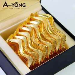 Fashion Gold Color Irregular Cuff Bangles 21k Gold Plated Saudi Women Charm Bracelet Dubai Arab Bridal Wedding Party Jewelry