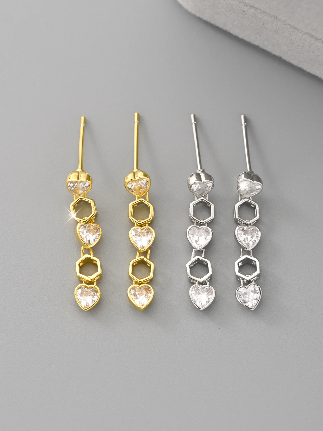 New Best-Selling Product With Inlaid Heart-Shaped Zircon Geometric Tassel Earrings, Featuring A Simple And Personalized Design