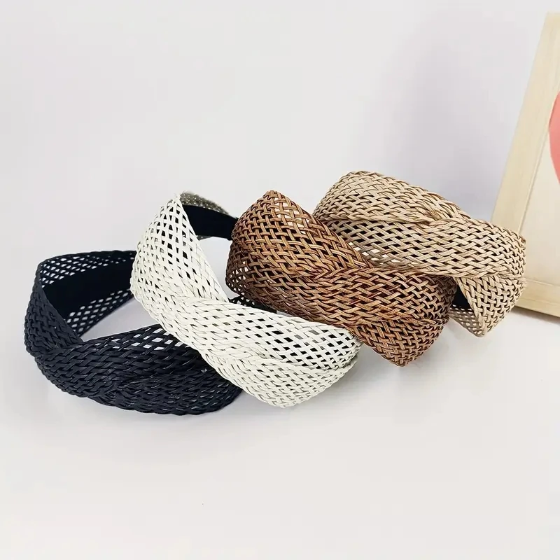 موضة الشاطئ نمط القش عقال Bohe رباط شعر النسيج عبر الشعر هوب النساء هيرباند واسعة الحواف أغطية الرأس إكسسوارات الشعر