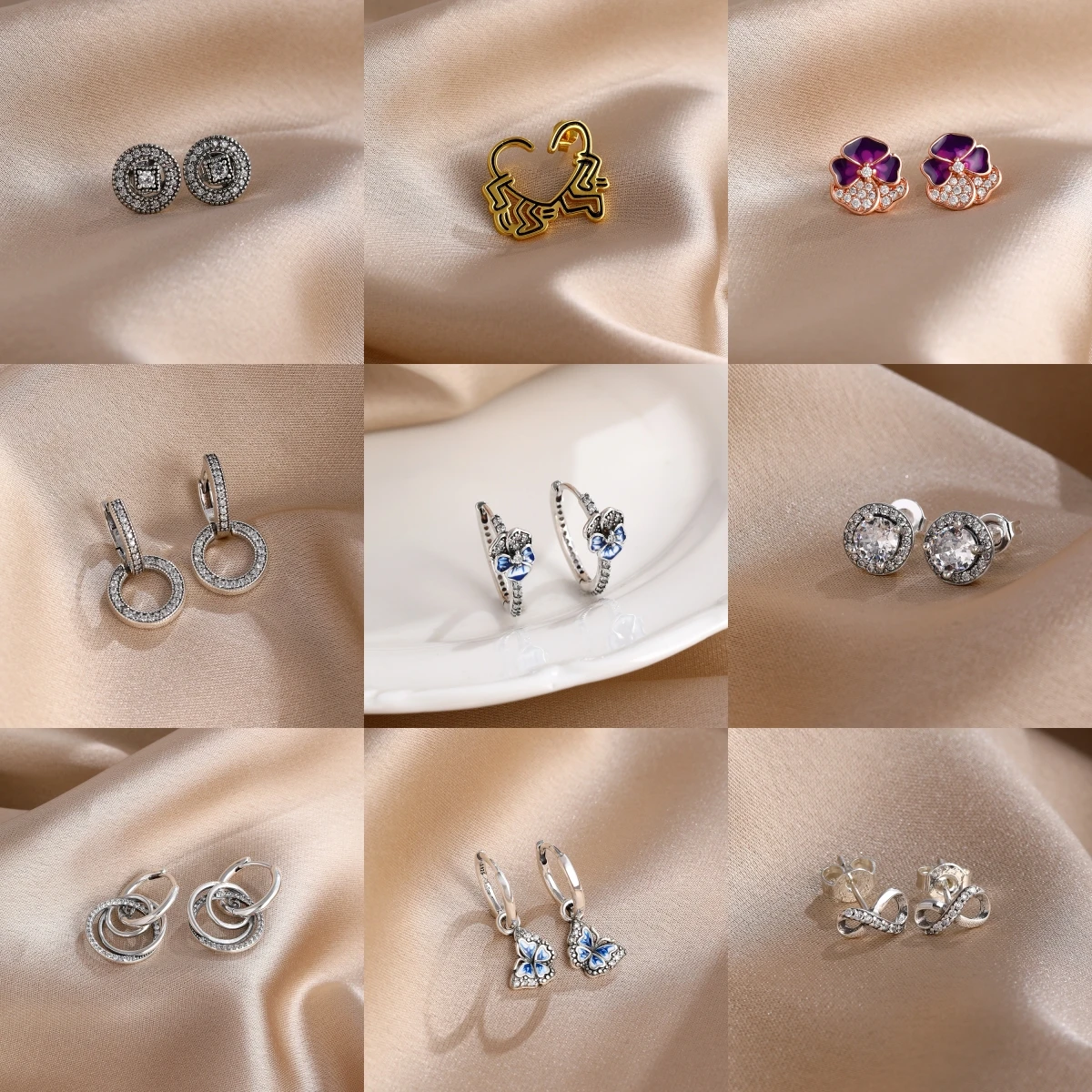 

925 Sterling Silver Earrings for Women Heart Flower Butterfly Circle Hoop Earrings Crystal Fashion Jewelry Gift
