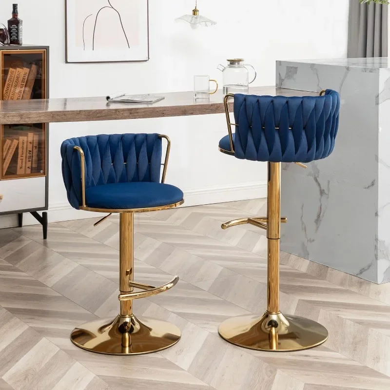 Gold Velvet Bar Stools Set of 4, Counter Height Bar Stools with Low Back, Swivel Bar Stools for Kitchen Island