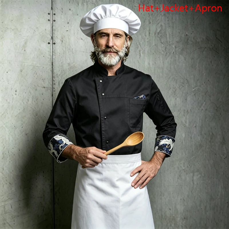 food-service-3-pcs-cooking-cook-costume-chinese-style-pro-uniform-hotel-catering-overalls-kitchen-chef's-coat-and-cap-apron