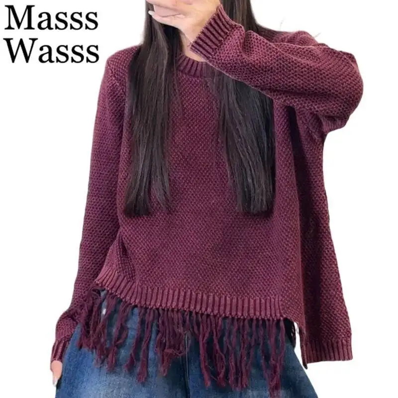 

Masss Wasss Fashion Vintage Jumpers Womens Winter Leisure Loose O Neck Sweaters Females Punk Oversized Classic Cotton Pullover