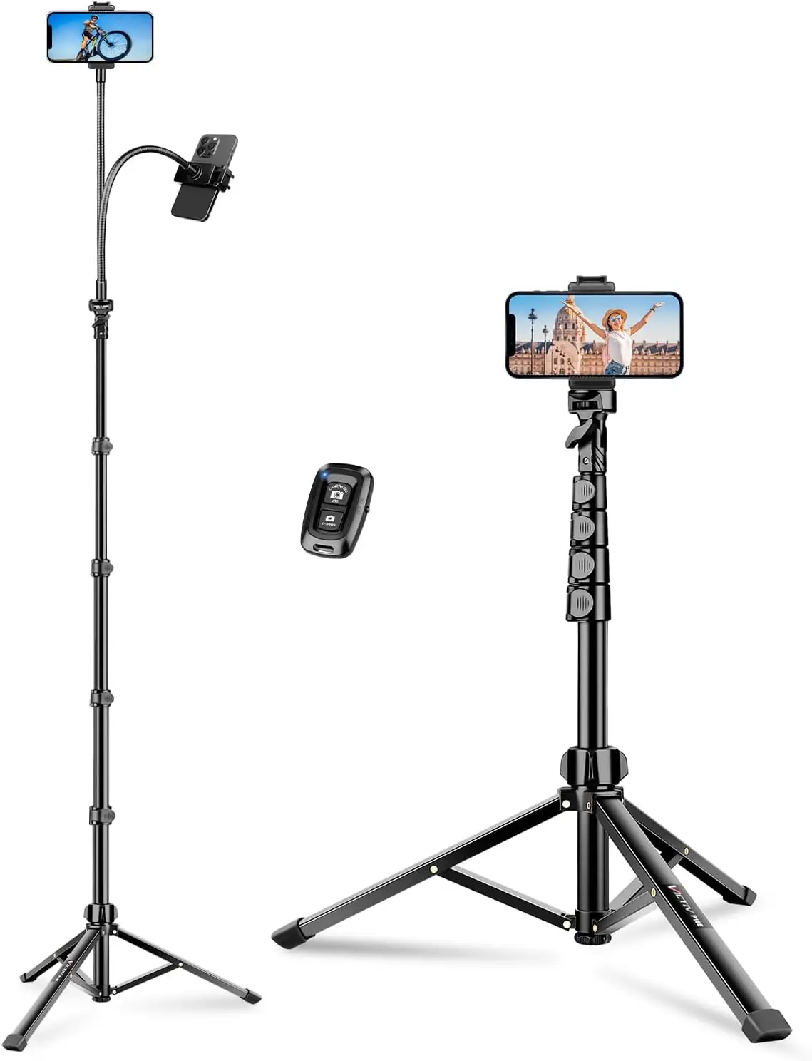 

Phone Tripod, 86" Tall Tripod Stand with Gooseneck and Remote, Suitable for Recording Fitness Vlog Watching Cooking, Com