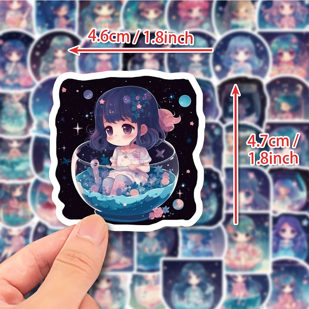 

10/30/50pcs Cartoon Moonlight Starry Sky Girl Stickers Cute Ins Style Graffiti Decals Suitcase Skateboard Phone Sticker Toy Gift