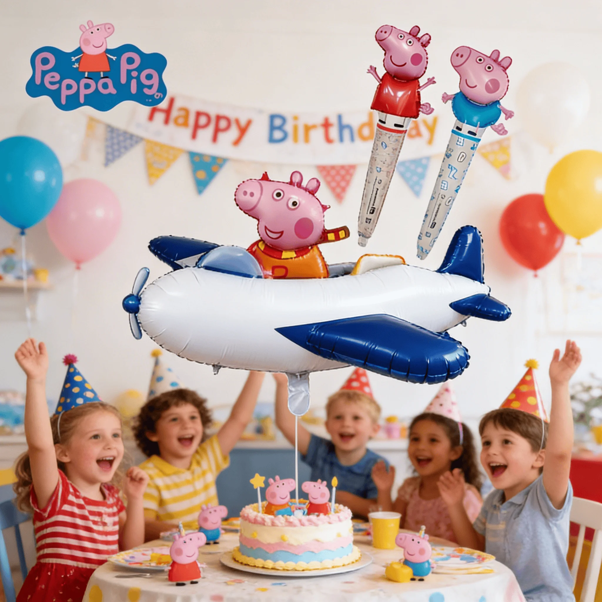 Juego de globos de papel de aluminio con tema de Peppa Pig en forma de avión, 3 uds., para decoración de fiestas y festivales