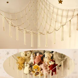 Boho Stuffed Animals Net Hammock Large Toy Macrame Wall Hanging Storage Corner Hanging Net Holder for Bedroom Nursery Decor GIft