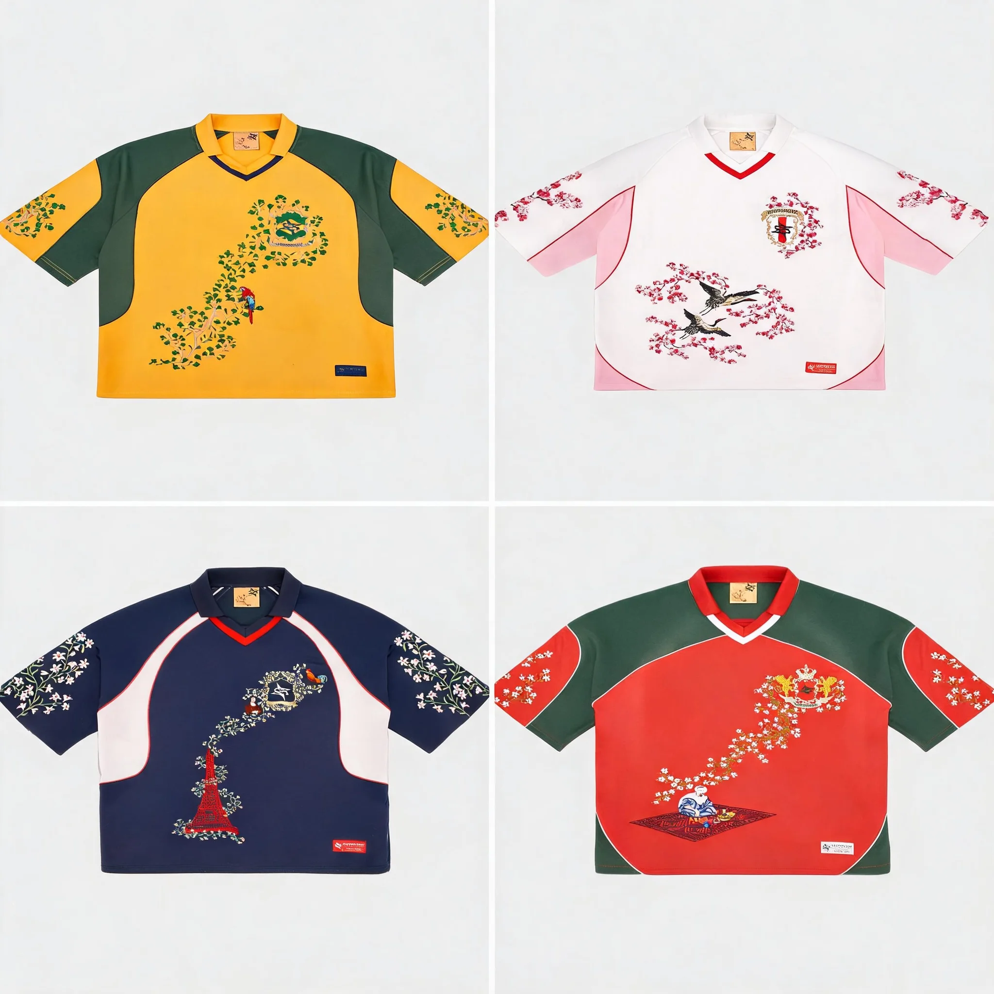 National Series Jersey Blossoms Embroidery Color Block Unisex T Shirt Retro Casual Summer Streetwear Y2K Boxy Football Jersey