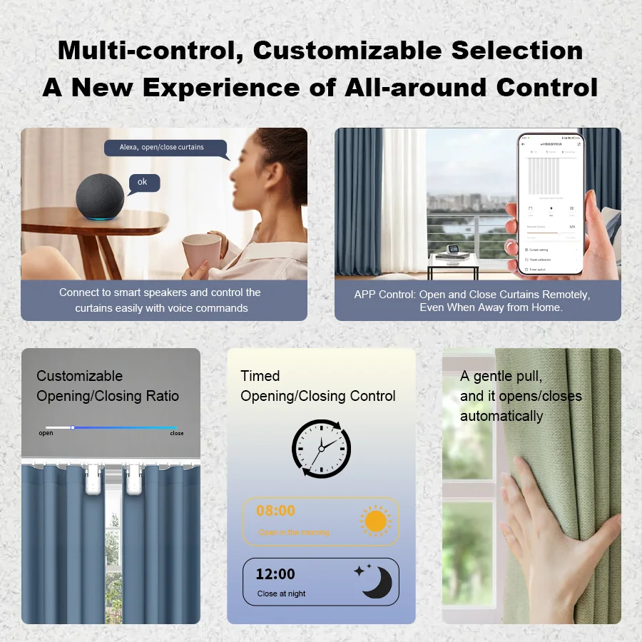 Tuya Smart Curtain Robot WiFi APP Control/Voice Control (Alexa Google Siri) For3in1 Track,Pull-to-start ,8KG load，Festival gifts