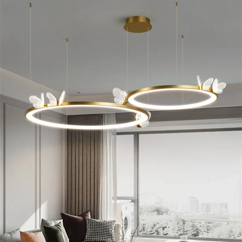 Modern Led Butterfly Ring Pendant Light for Living Room Bedroom Hanging Lamp Round Circle Ceiling Chandeliers Shop Decoration