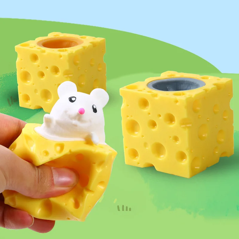 Cute Cartoon Sensory Fidget Toy para crianças, Cheese Mouse Cup, Squeeze Toys, Belinching, Presente para amigo