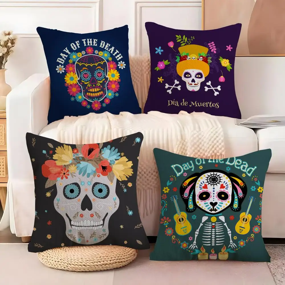 Mexico Easter Flower Skeleton Cushion Cover Case Anti-dustmite Pillowcase Invisible zipper silky short plush Sofa cushion cover