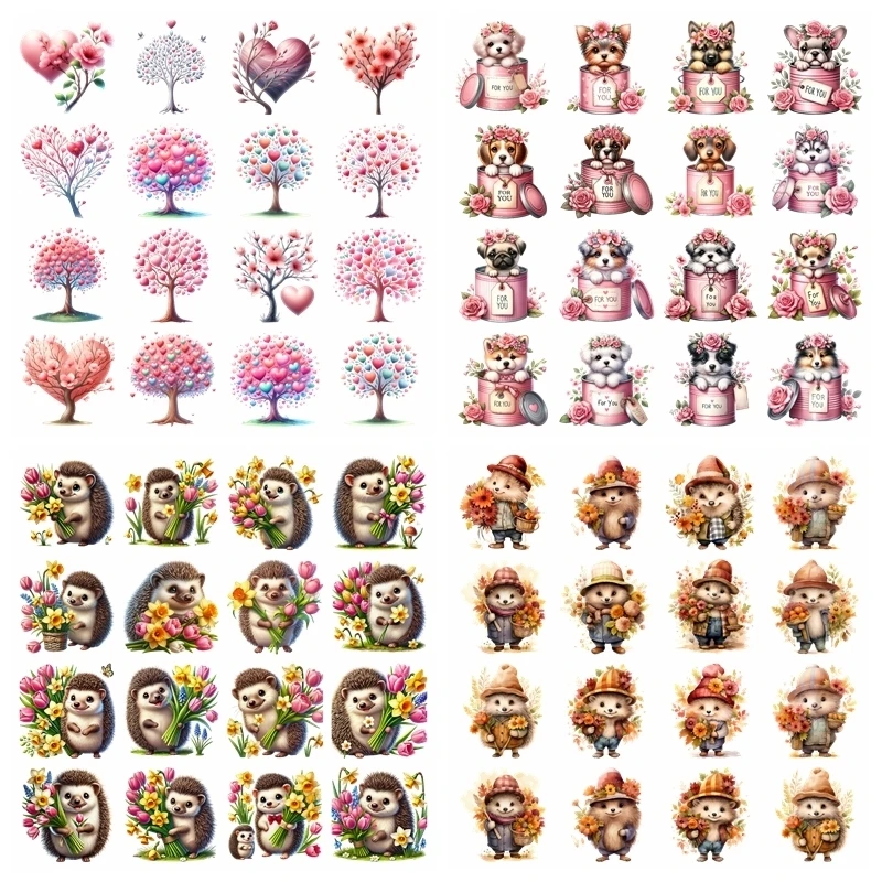 14CM Cat, Cow, Hedgehog Tree heat transfer iron on printing vinyl stickers T-shirt stickers DIY Toy doll clothing decoration