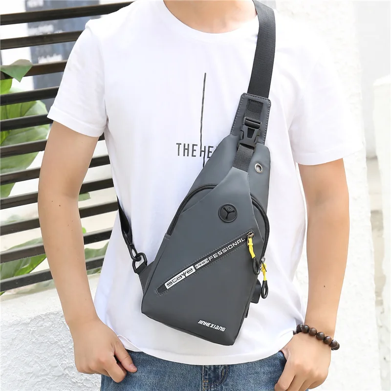 New Men Chest Bag Fashion Sports Shoulder Bags Waterproof Nylon Crossbody Bag Women Outdoor Hiking Sling Bag with Charging Port