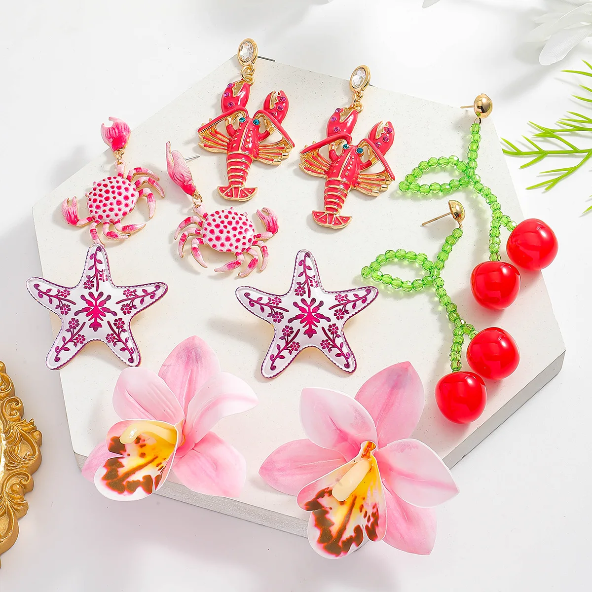 ZAA Anting Menjuntai Hewan Laut Trendi untuk Wanita Perhiasan Bunga Kepiting Lobster Bintang Laut Enamel Indah Pakaian Pesta Pantai Musim Panas