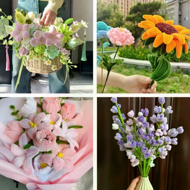 

100pcs Fuzzy Wire Chenille Stems DIY Strips Twist Bar Anvil Wire Craft Pipe Handicraft Material Plush Tube Creative Toy