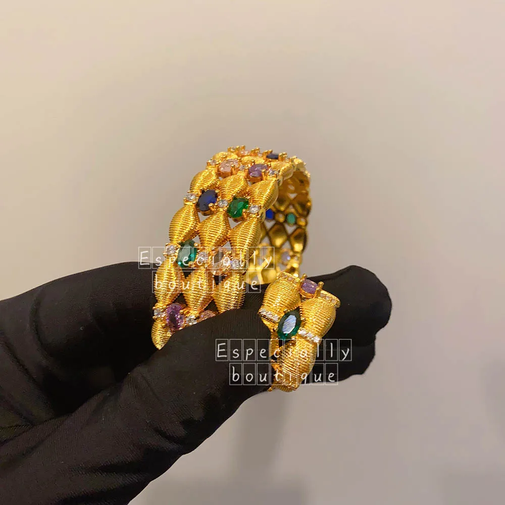 Court vintage Italian COURT square colored zircon opening ring golde baroque retro cuff braceelt for women DUBAI bride JEWELRY