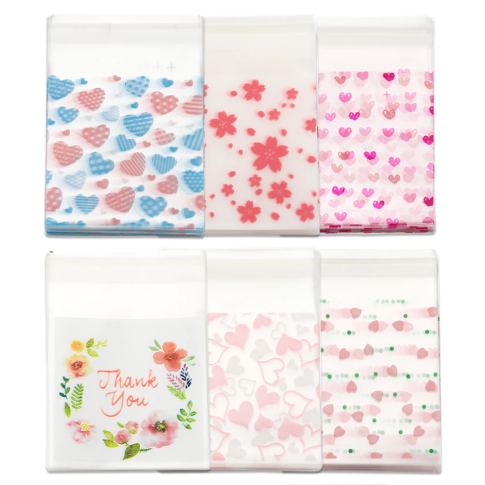 50pcs Valentine's Day Love Series Clear Plastic Self-Adhesive Bags for diy Jewelry Packaging Display Baking Cookies Packaging