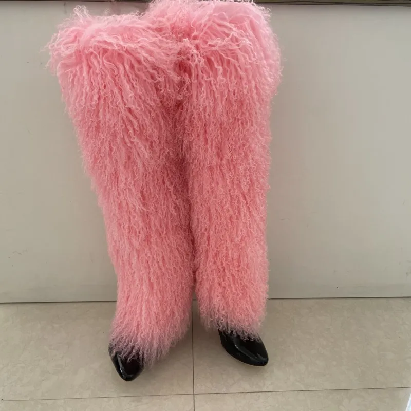 

New Arrival Customized Color Hot Sale Colorful Women Snow Winter Boots Real Mongolian fur warm over-knee boots