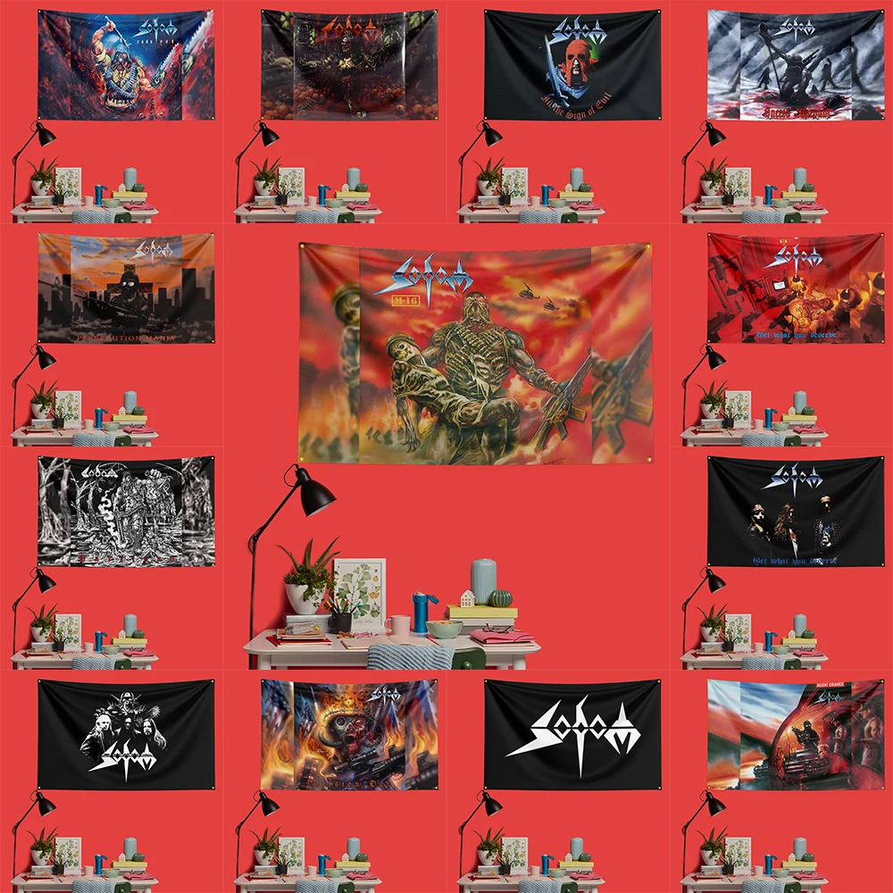 Sodom Inspired Rock Music Flag 3x5 FT 90x150cm Polyester Decorative Banner Tapestry For Music Fans Bedroom Wall Decoration