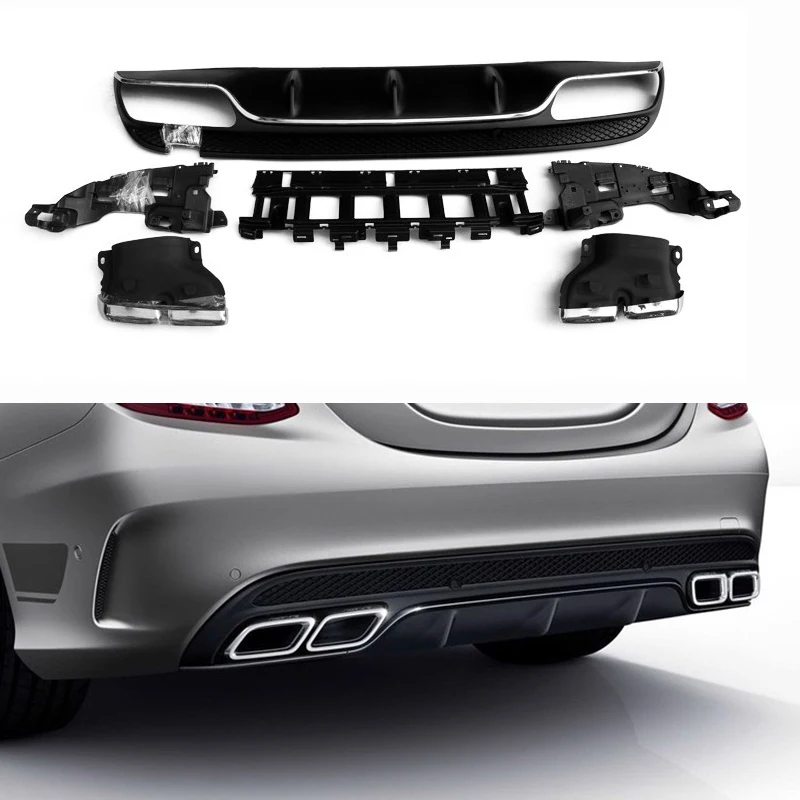 

Rear Bumper Diffuser Lip with Exhaust for Mercedes Benz C-Class W205 4-Door Sport C200 C250 C300 C350 C400 C43 2015-2018