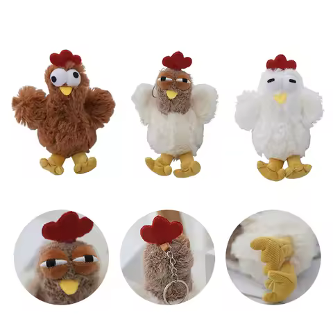 Funny Plush Chicken Egg Laying Hens Keychain Cartoon Animal Chicken Pendant Car Keyrings Creative Bag Hanging Decorations