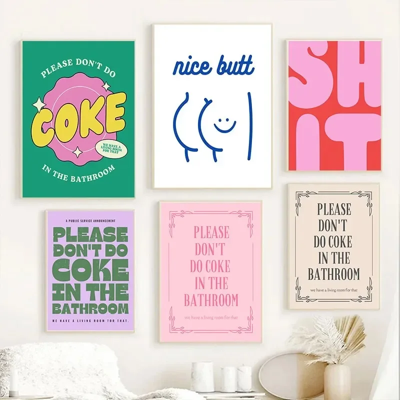 Canvas Painting Funny Colorful Nice Butt Wall Art Please Don't Drink Coke in the Bathroom Art Poster Bathroom Decoration