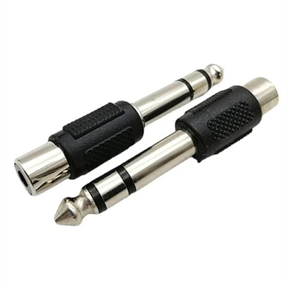 6.35mm 1/4 Inch Stereo TRS Male Plug to RCA Female Jack Silver Adapter Connectors 6.35mm Stereo Male to RCA Female