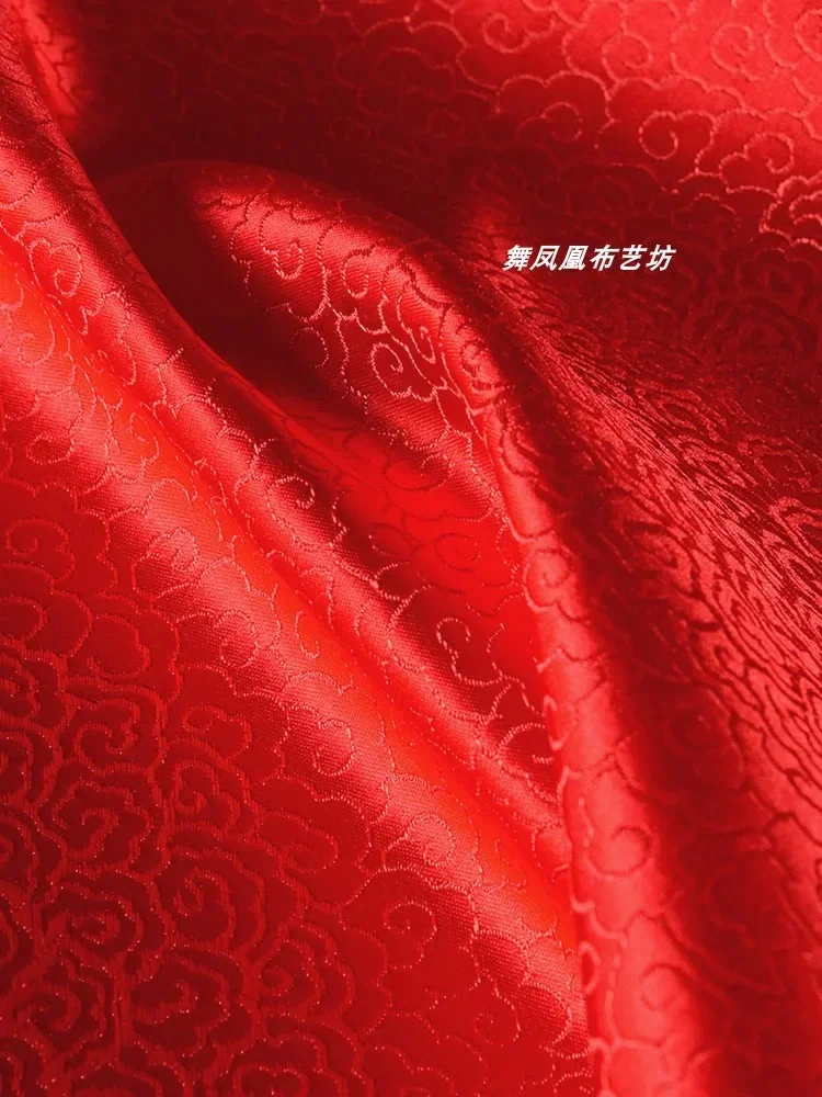 Weaving Brocade Fabric Bright Red Glossy Silk Vest Hanfu Wholesale Cloth Apparel Sewing By Meters Diy Material