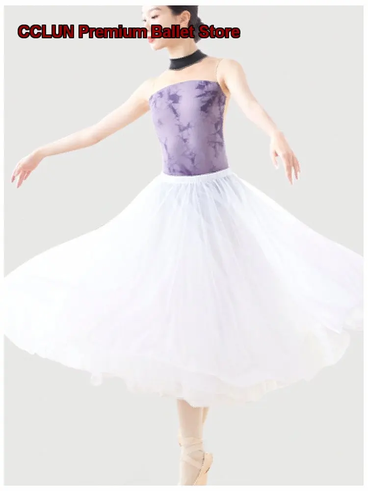 Women's Adult Classical Chinese Dance Practice Skirt Four-Layer Soft Tulle Half Skirt Fairy Long Skirt
