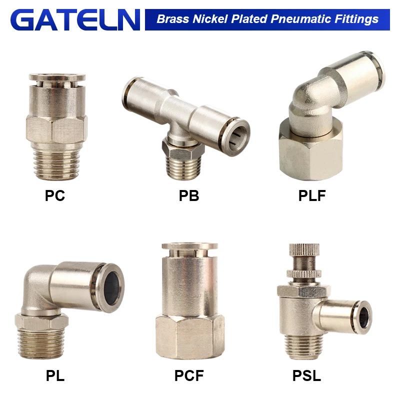 Pneumatic Connectors M5 1/8'' 1/4'' 3/8'' 1/2'' Male Nickel Plated Brass Push In Quick Connector Release Air Fitting