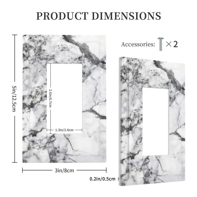 White Grey Marble Single Rocker Wall Plate Decorative Outlet Light Switch Cover 1-Gang Plastic Print Faceplate for Home Decor