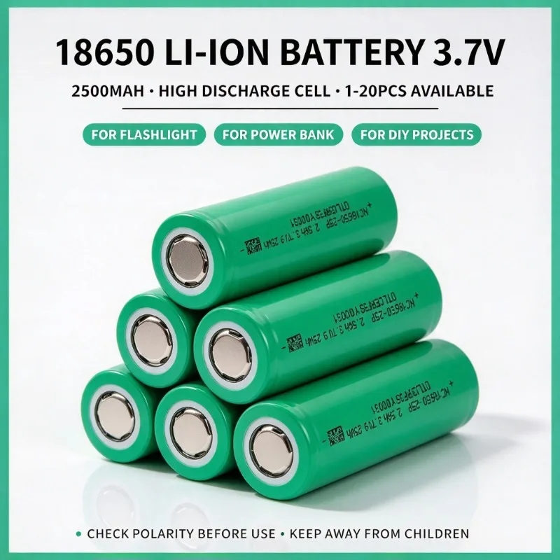 1-20PCS 18650 3.7V 2500mAh Rechargeable Li-ion Battery High Discharge Cell for Flashlight Power Bank DIY Projects
