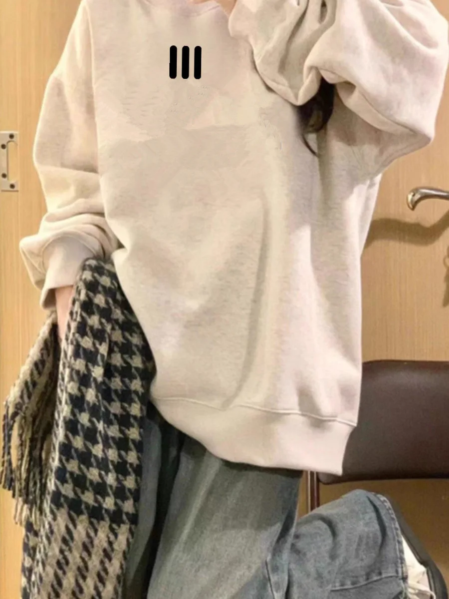 

Winter round Neck Fleece Lined Loose Fit Long Sleeve Hoodie Couple's Chic Layering Comfortable Breathable Elastic Sports Wear
