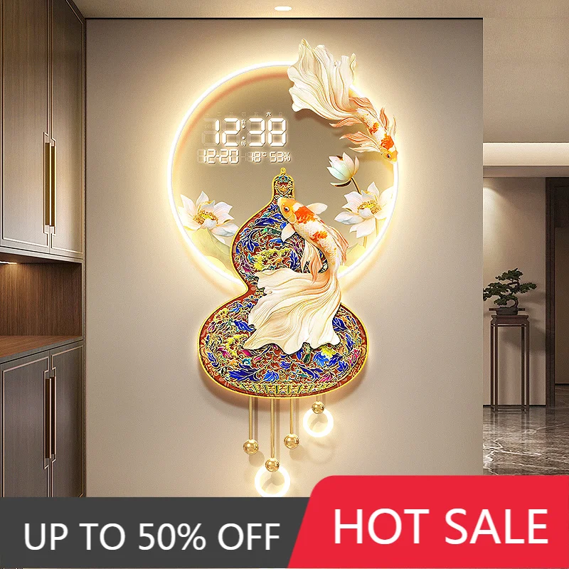 Gourd Shape Digital Wall Clock with Calendar Temperature Humidity Sensor Electronic Plug in Modern Home Office Entryway Decor