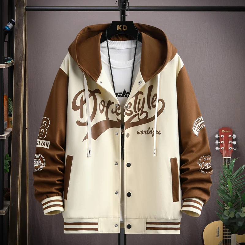 2023 Trendy Hip Hop Hooded Baseball Uniform Unisex Lightweight Sportswear Jacket Men\'s Bomber Jackets Autumn Coat Letter Printed