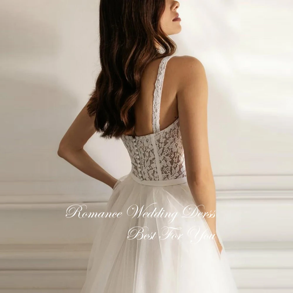 Apliques modernos a linha vestido de casamento 2025 renda com decote em v plissado aberto volta sem mangas cintas de espaguete vestidos de novia personalizado