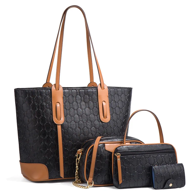

4pcs/set Women Large Capacity Commuter Tote Bag Trendy Embossed Design Office Lady Daily Business Commuting Single-shoulder Bag